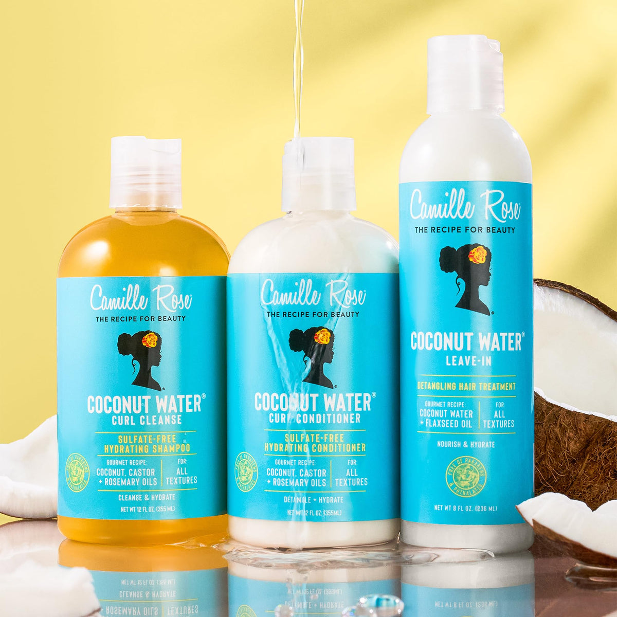 Camille Rose Coconut Water Curl Conditioner - Hydrating Conditioner for Curly Hair, Detangler, Frizz Control, 12 Fl Oz