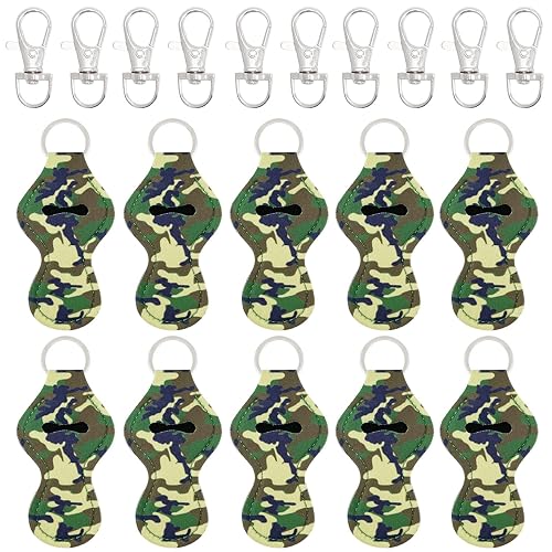 allydrew 10 Pack Chapstick Holder Keychain, Keyring for Lip Balm Lip Gloss Lipstick with 10 Pieces Metal Keyring Clasps, Camouflage Beauty & Personal Care allydrew