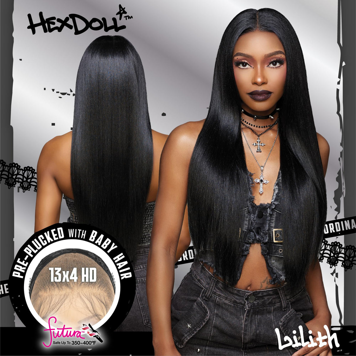 Sensationnel Hexdoll 13x4 LaceWig-Lilith, 1B OFFBLACK