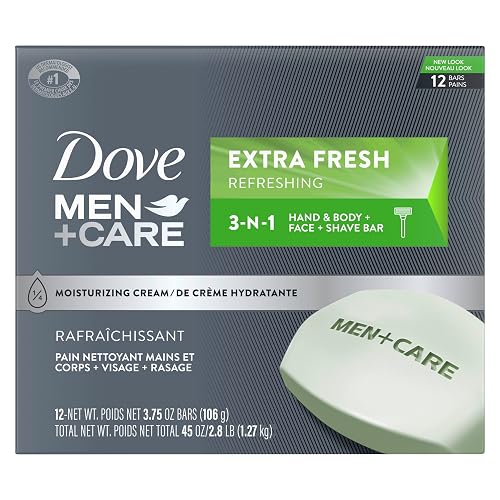 Dove Men+Care Hand & Body, Face & Shave Bar Soap for refreshed skin Extra Fresh soap bar with ¼ moisturizing cream 106 g Pack of 12 Beauty & Personal Care DOVE MEN + CARE