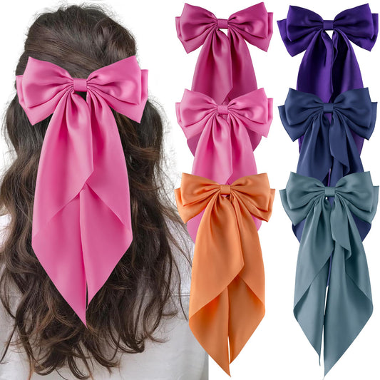hisial 6Pcs Large Bows Hair Clips for Women Girls Long Tail Hair Ribbon Silky Satin Barrettes Coquette Hair Bows Accessories Beauty and Personal Care hisial Default Title