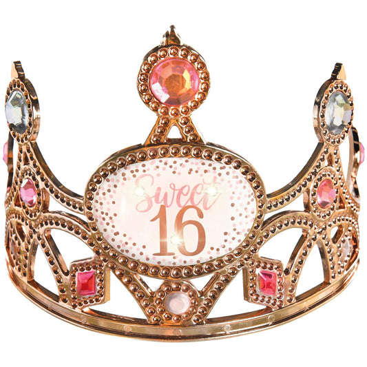 Sweet Sixteen Light-Up Tiara - (3.5" x 4.5") Pack of 1 - Pink & Gold Plastic Crown - Perfect 16th Birthday Accessory