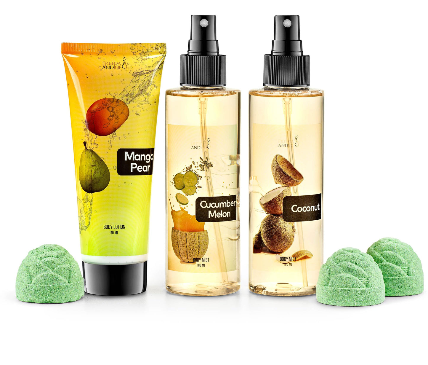 Fine Fragrance Body Mist & Body Splash Gift Set - Luxury Self-Care Combo for Women and Girls (Coconut, Cucumber, Mango Pear w/ Bath Fizzer, Bath Bomb) Beauty & Personal Care Freida and Joe