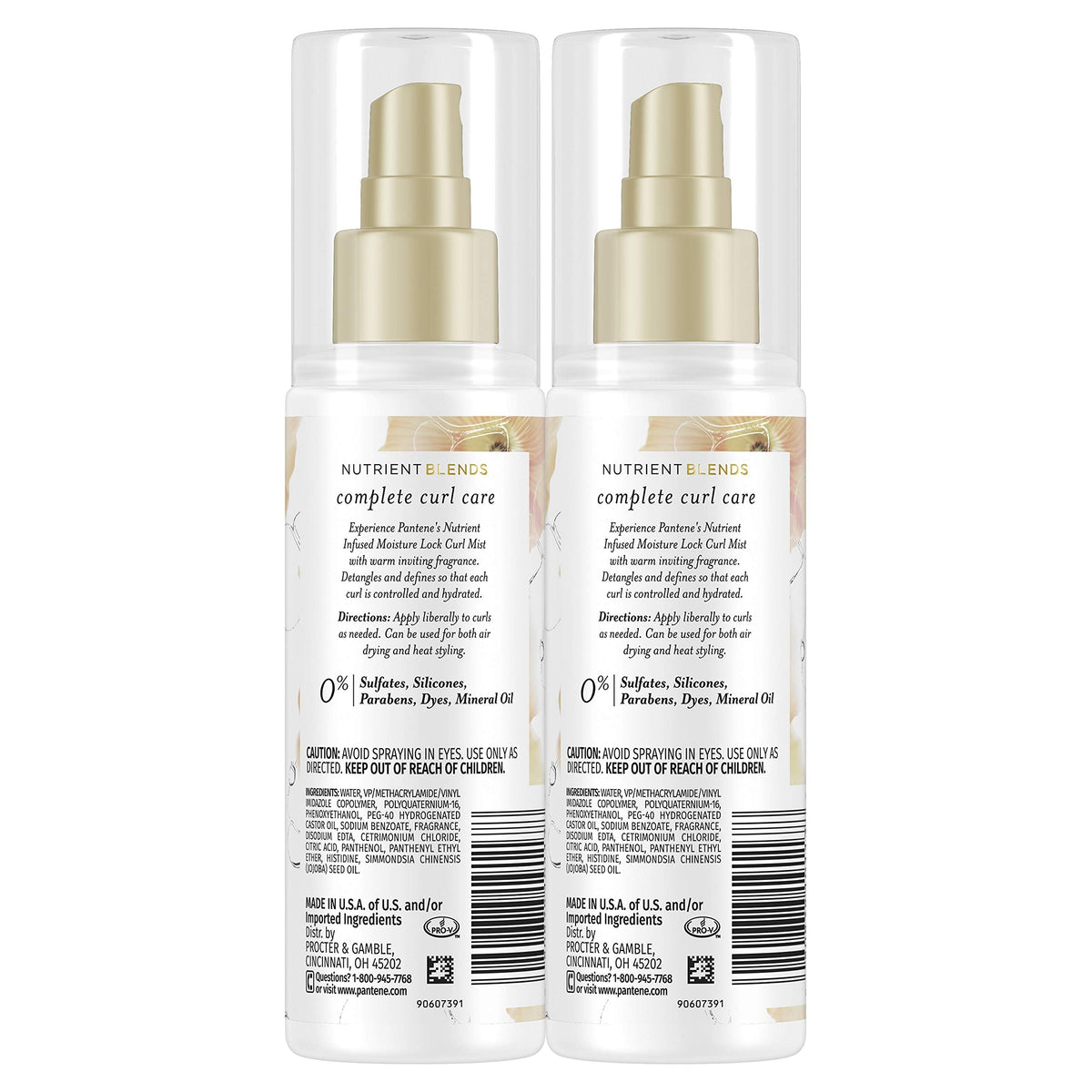 Pantene Heat Protectant Spray with Jojoba Oil for Curly Hair, Nutrient Blends Moisture Lock Curl Mist, Sulfate Free, 3.2 fl oz Twin Pack Beauty & Personal Care Pantene