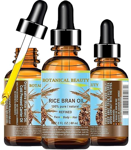 Botanical Beauty RICE BRAN OIL 100% Pure Natural Refined Undiluted Cold Pressed Carrier Oil for Face, Skin, Body, Hair, Massage, Nails. (2 Fl Oz) Beauty & Personal Care Botanical Beauty