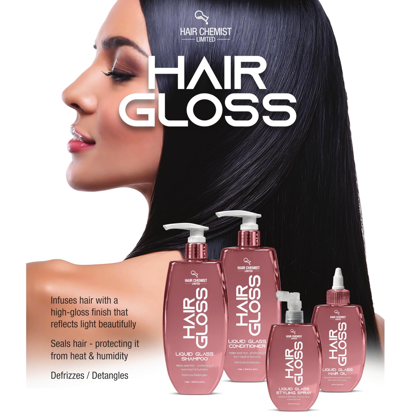 Hair Chemist Hair Gloss Liquid Glass Styling Spray 8 oz. - Detangling Anti Frizz Hair Products, Hair Gloss Spray, Shine Mist for Hair Beauty & Personal Care Hair Chemist