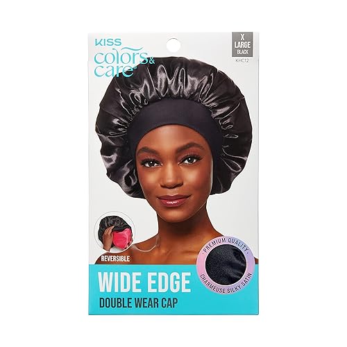 KISS Colors & Care Silky Satin Wide Edge Double Wear Cap XL, Black, Double Sided Reversible Design, Premium Charmeuse Fabric, Protects styles Beauty & Personal Care KISS COLORS & CARE