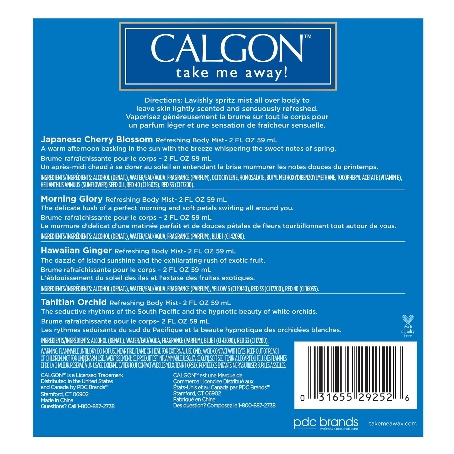 Calgon Take Me Away 4 Pc Gift Set (Refreshing Body Mist 2.0 Oz Of Spring Cherry Blossom Hawaiian Ginger Morning Glory Tahitian Orchid) for Women By 2 Beauty & Personal Care Calgon