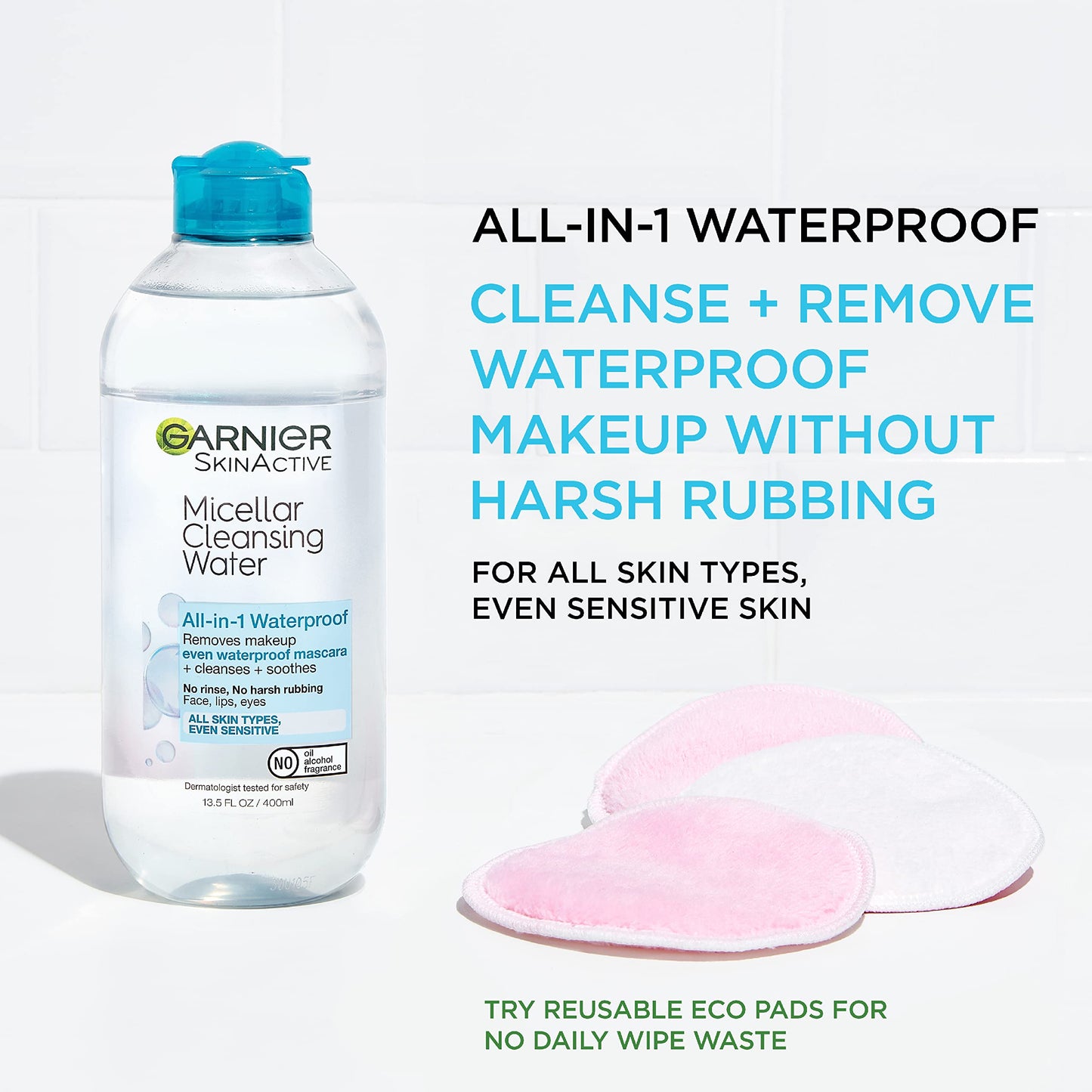 Garnier Micellar Water For Waterproof Makeup, Hydrating Facial Cleanser & Makeup Remover, Suitable for Sensitive Skin, Vegan, Cruelty Free, 13.5 Fl Oz Beauty and Personal Care Garnier