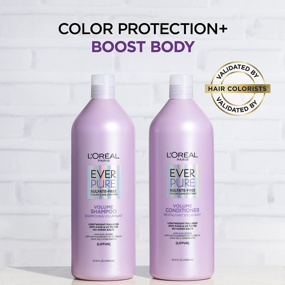 L'Oreal Paris EverPure Volume Sulfate Free Conditioner for Color-Treated Hair, Volume + Shine for Fine, Flat Hair, with Lotus Flower, 33.8 Fl; Oz