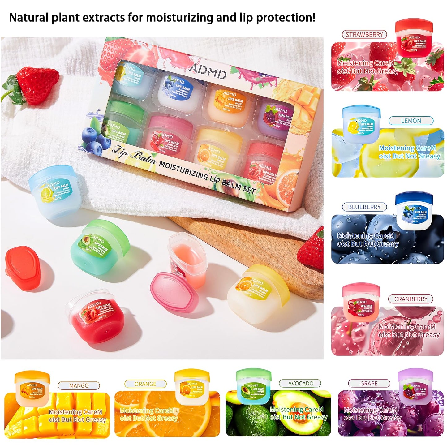 Lip Balm Lip Moisturizing Set 8 kinds of fruit flavor lip mask,4-in-1 lip care is suitable for dry peeling, dark sunken, reducing lip lines Beauty and Personal Care Break The Waves