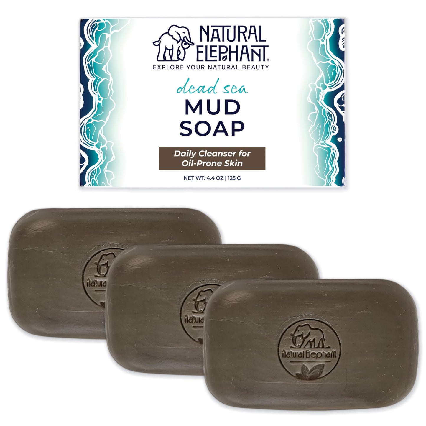 Natural Elephant Dead Sea Mud Soap Bar | Mineral-Rich Face & Body Cleanser with Natural Dead Sea Minerals | 4.4 oz (125 g) Pack of 3 Beauty & Personal Care Natural Elephant