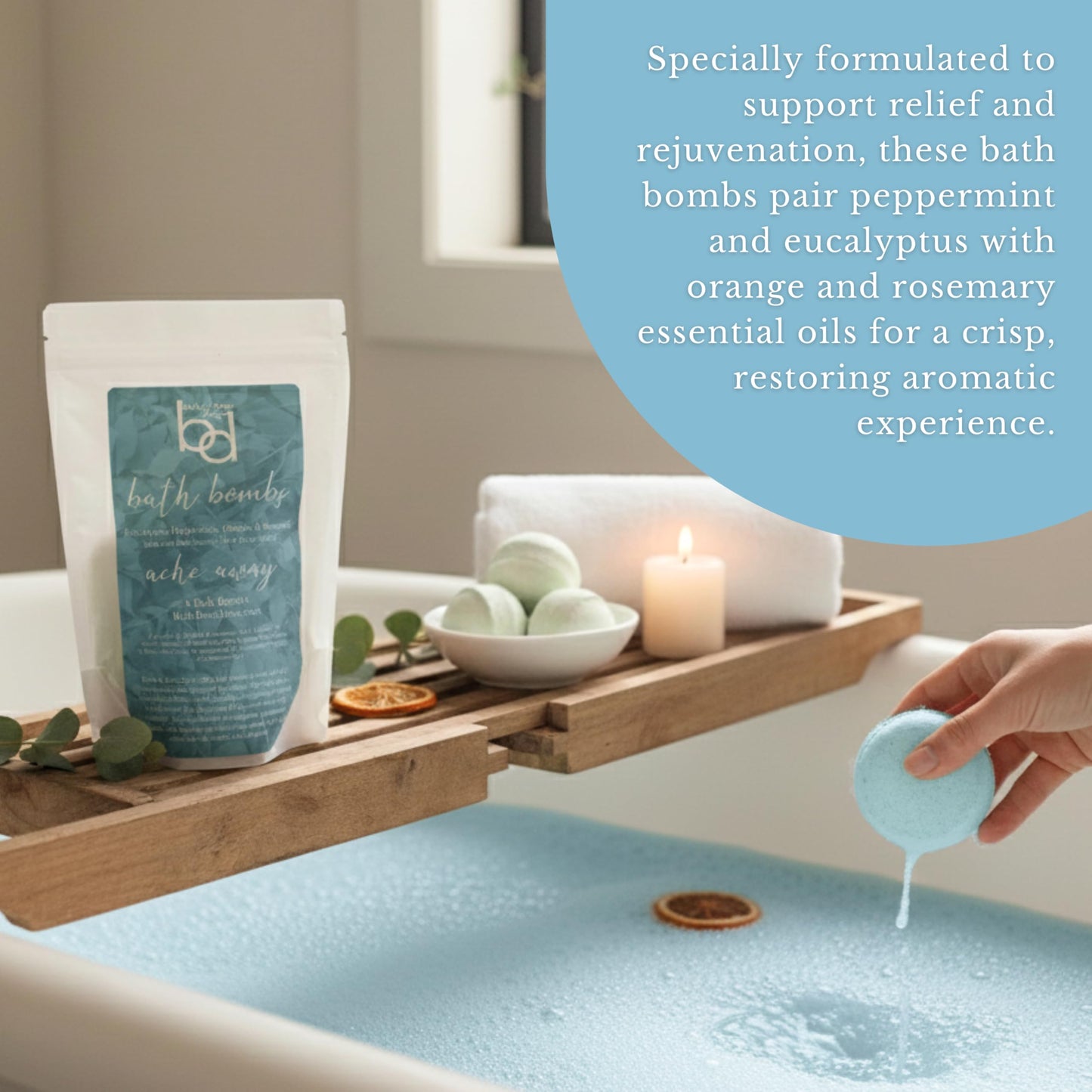 Belle & Beau Luxe Ache Away Hemp Bath Bombs - Made with Organic Hemp Seed Oil and Eucalyptus, Peppermint, Orange, & Rosemary Essential Oils - 8 Count Beauty and Personal Care BB BELLE & BEAU LUXE