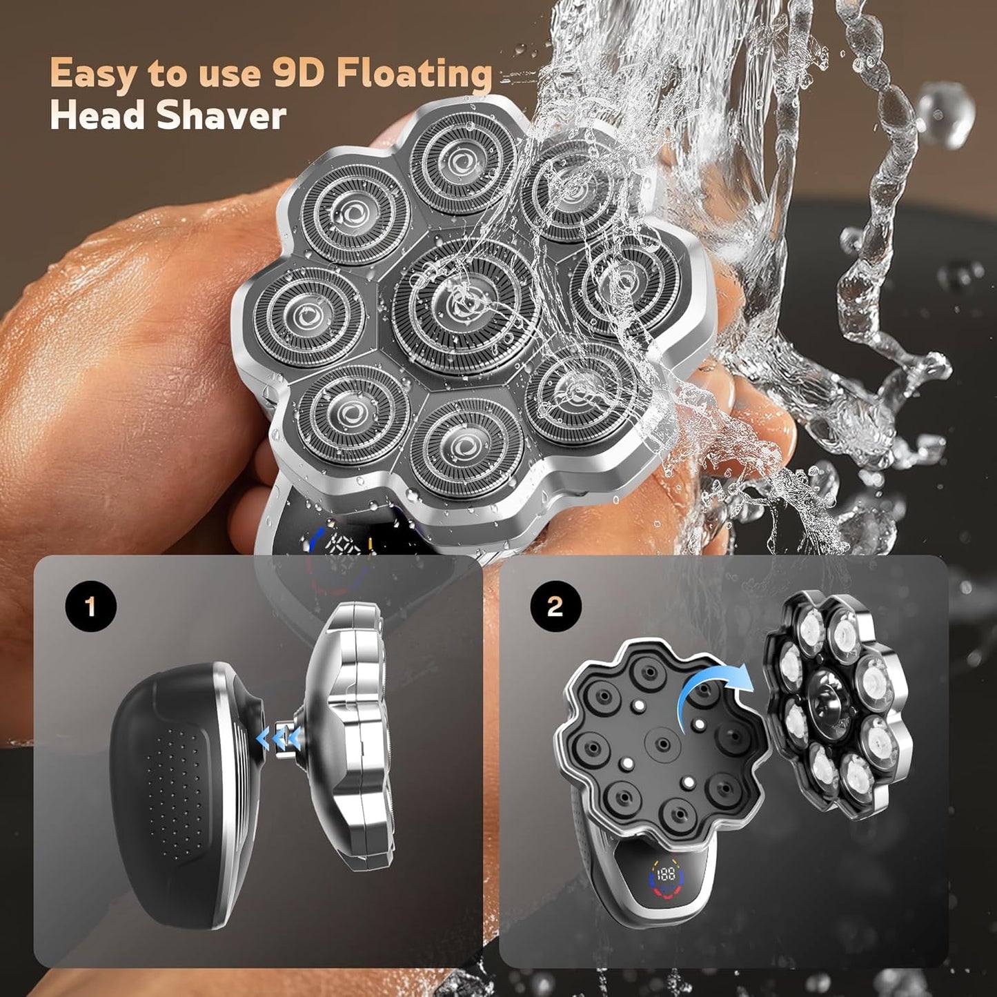 9D Electric Razor for Men Head Shavers for Bald Men 5-in-1 Electric Razors with Wet & Dry Bald Head Shaver 9D Floating Head Shaver Beauty and Personal Care TOHUAN