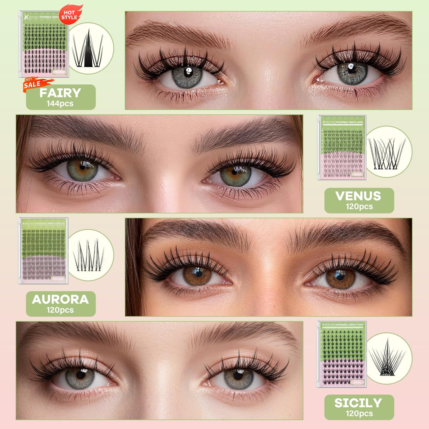 Lash Clusters 96 Pcs Cluster Lashes D Curl DIY Lash Extensions Eyelash Clusters DIY at Home (Y232) Beauty and Personal Care KEYYOU