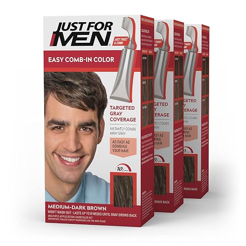 Just For Men Easy Comb-In Color Mens Hair Dye, Easy No Mix Application with Comb Applicator - Medium-Dark Brown, A-40, Pack of 3 Beauty & Personal Care Just for Men
