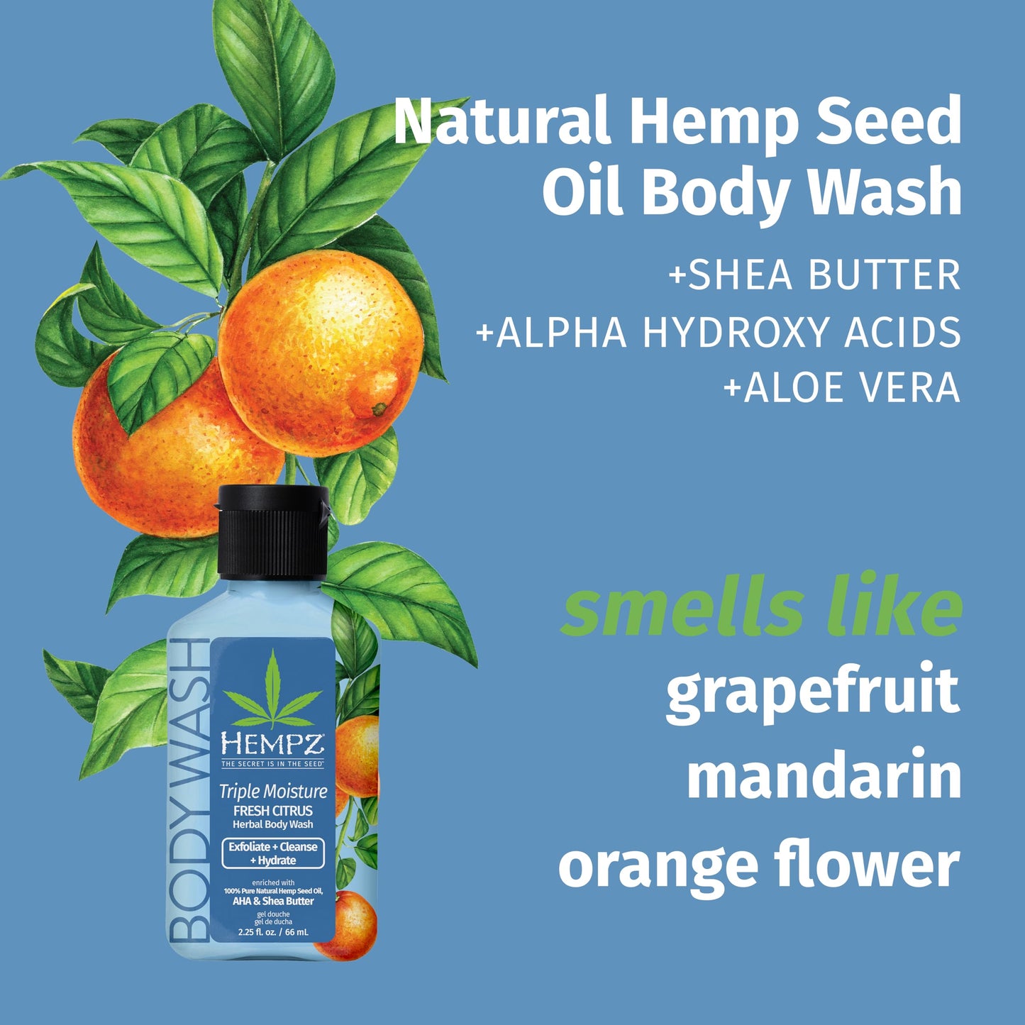 Hempz NEW Mini Body Wash, Triple Moisture Fresh Citrus, Travel Size Shower Gel, 2.25 oz. Beauty & Personal Care Hempz