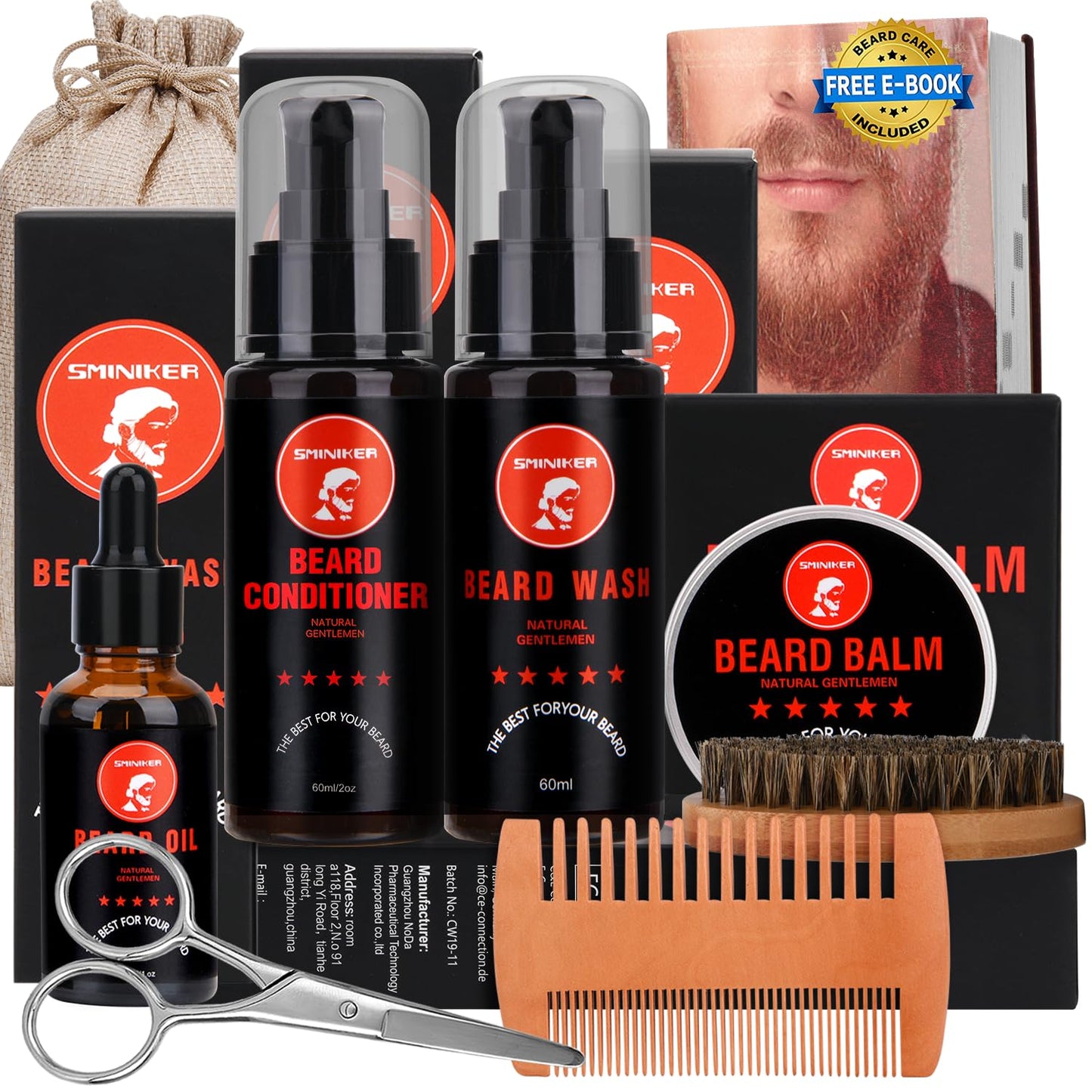 SMINIKER Beard Grooming Kit, Beard Oil, Beard Balm, Beard Shampoo, Beard Conditioner, Beard Brush, Beard Comb and Beard Mustache Scissors Beard Care Beauty & Personal Care SMINIKER