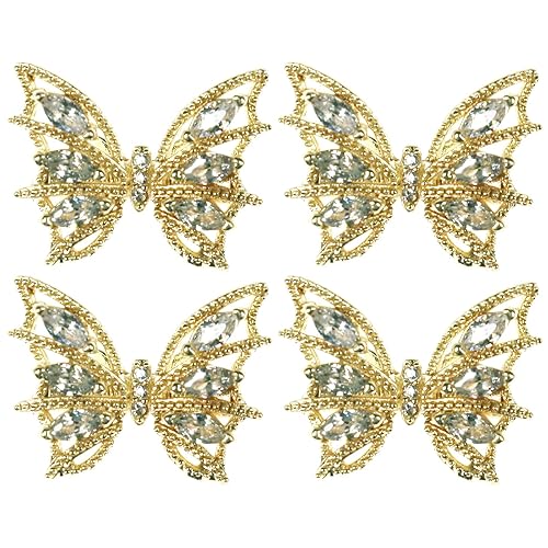Tinsow 4 Pcs Nail Diamond Metal Nail Art Butterfly Jewelry Crystal Strass Moving Wings Butterfly Nail Diamond Stones Wedding Charms Accessories (Gold) Beauty & Personal Care Tinsow