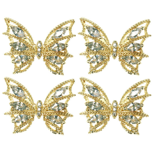 Tinsow 4 Pcs Nail Diamond Metal Nail Art Butterfly Jewelry Crystal Strass Moving Wings Butterfly Nail Diamond Stones Wedding Charms Accessories (Gold) Beauty & Personal Care Tinsow