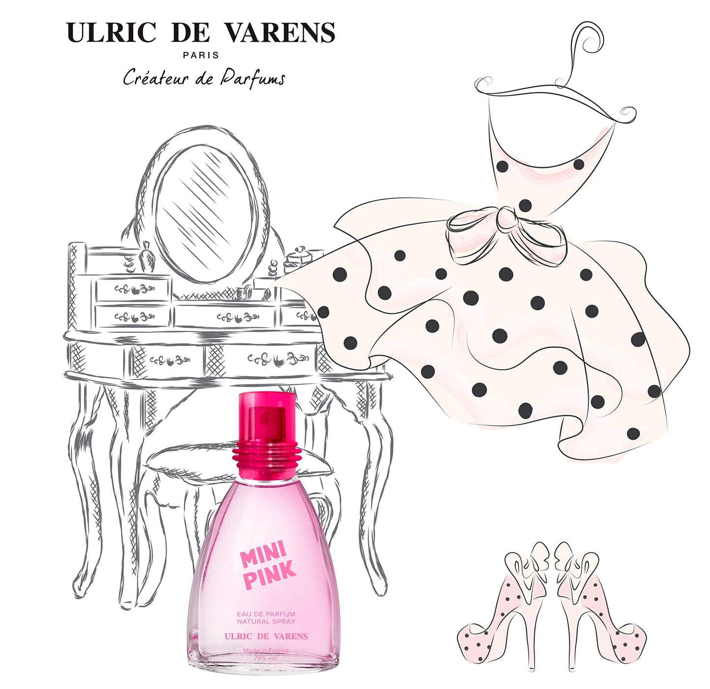 Ulric De Varens Mini Pink Eau de Parfum 25 ml- Youthful, Enchanting, and Fresh - Notes of Caramel, Bergamot, & Vanilla - Travel Size - .9 Fl Oz Beauty & Personal Care Ulric de Varens