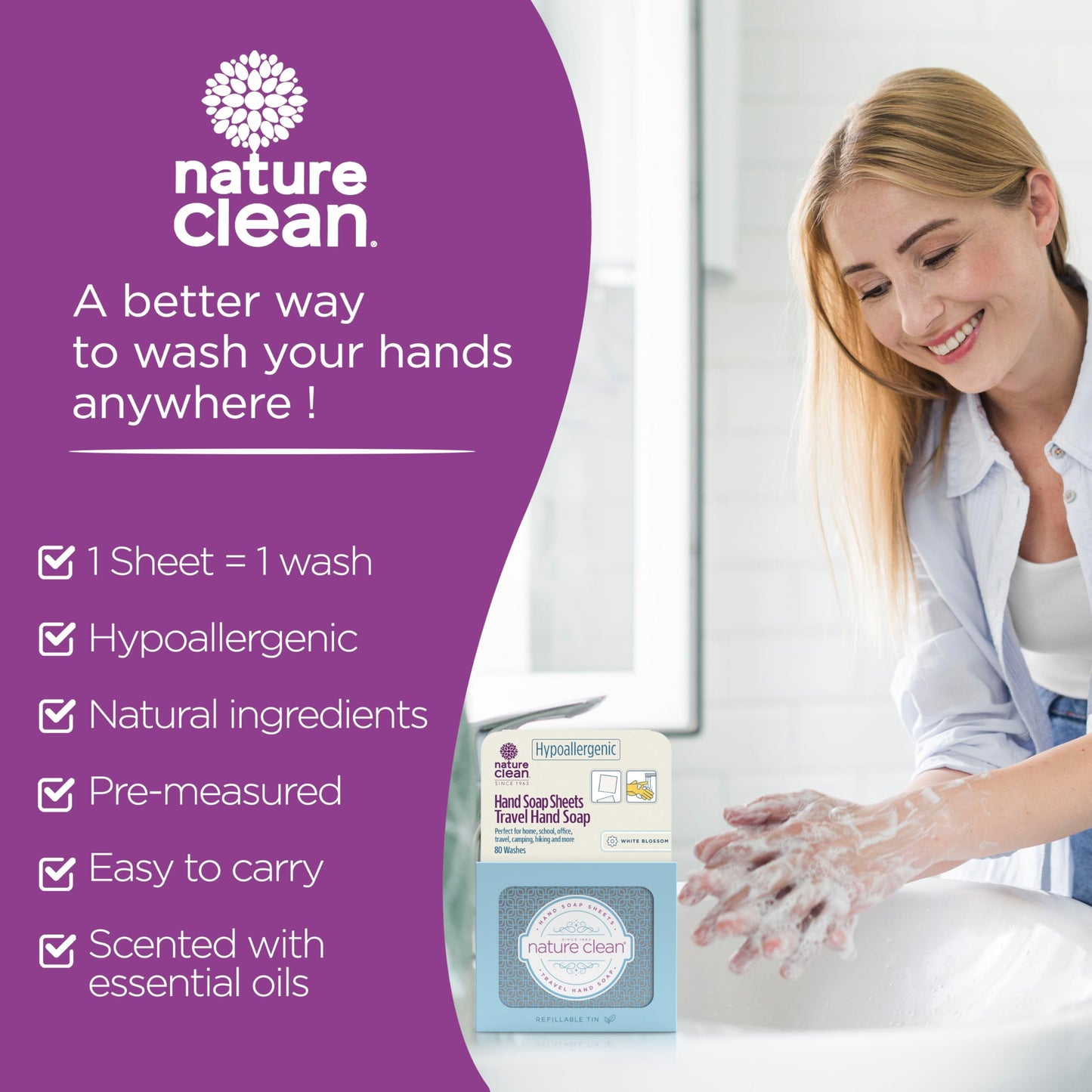 Nature Clean travel hand soap sheets for traveling - non-toxic, hypoallergenic, mini biodegradable paper soap sheets for travel, dissolvable portable Beauty & Personal Care Nature Clean
