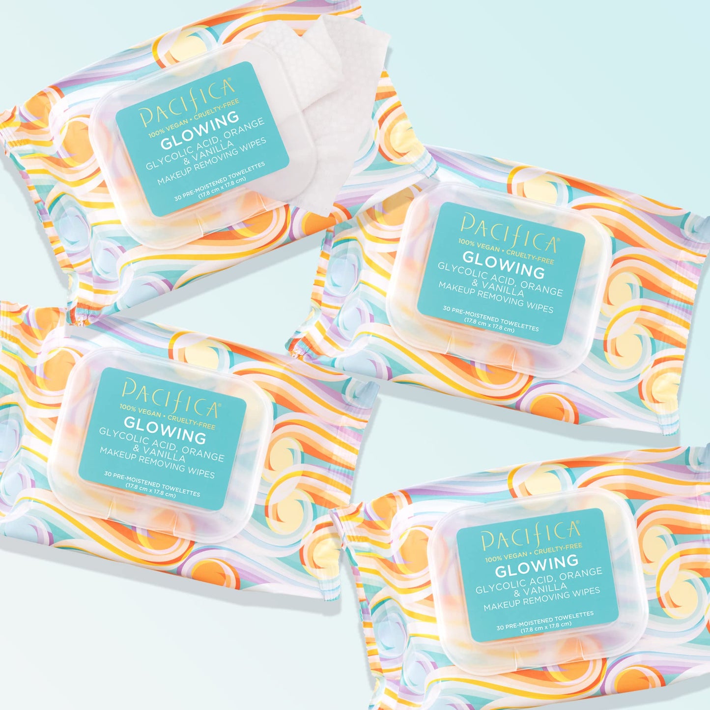 Pacifica Vegan Face Cleansing Wipes, Makeup Remover Wipes w/Glycolic Acid, Aloe Vera & Coconut Water Exfoliating & Hydrating Facial Towelettes for All Beauty and Personal Care Pacifica