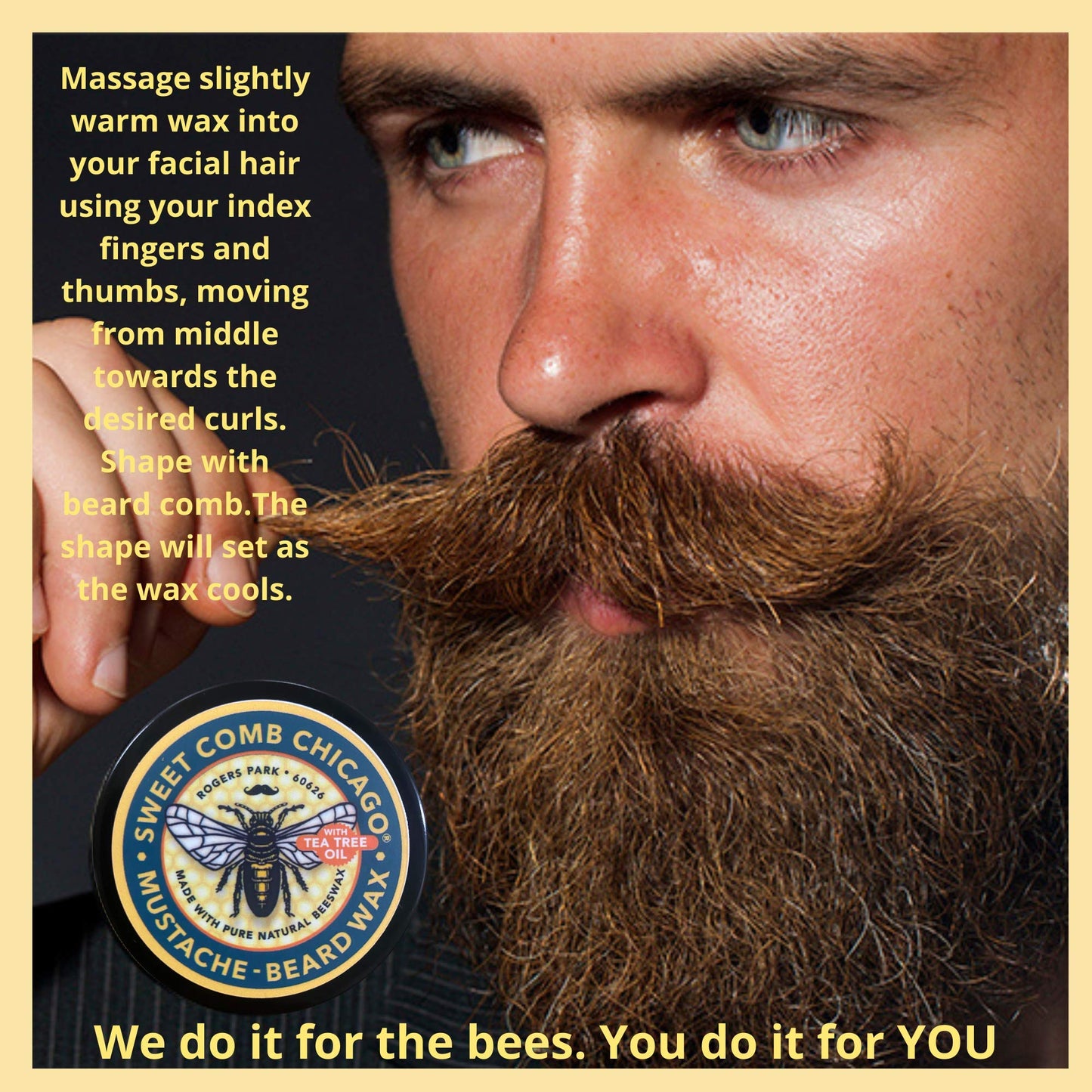 Sweet Comb Chicago Mustache & Beard Styling Wax, Medium Hold for Styling Men's Facial Hair, Great for Handlebar, Zappa, Beards to a Full, Square or Beauty and Personal Care Sweet Comb Chicago