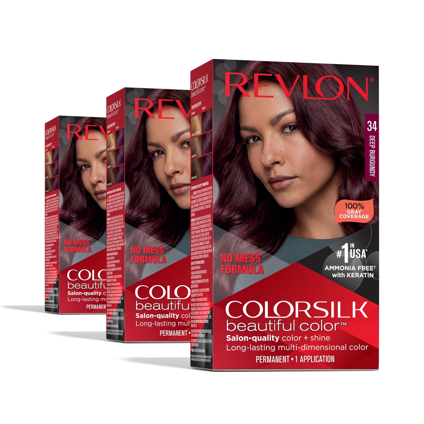Revlon Colorsilk Beautiful Color Permanent Hair Color, (OLD VERSION) 34 Deep Burgundy (Pack of 3) Beauty & Personal Care REVLON