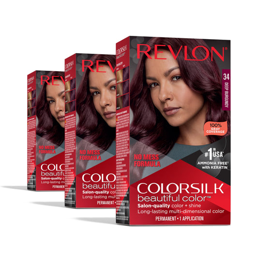 Revlon Colorsilk Beautiful Color Permanent Hair Color, (OLD VERSION) 34 Deep Burgundy (Pack of 3) Beauty & Personal Care REVLON