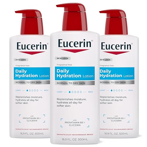 Eucerin Daily Hydration Body Lotion for Dry Skin, Unscented Body Moisturizer with Sunflower Oil and Pro-Vitamin B5, 16.9 Fl Oz Bottle, Pack of 3 Beauty & Personal Care Eucerin