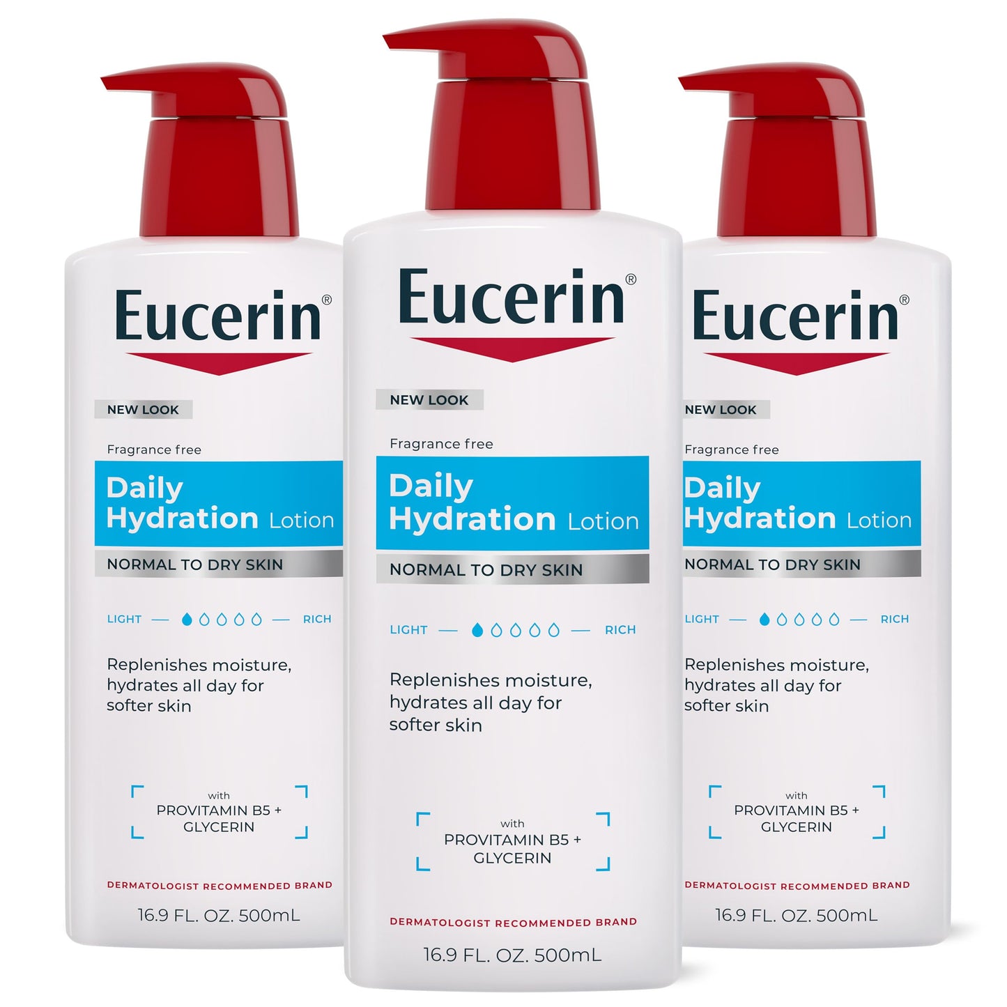 Eucerin Daily Hydration Body Lotion for Dry Skin, Unscented Body Moisturizer with Sunflower Oil and Pro-Vitamin B5, 16.9 Fl Oz Bottle, Pack of 3 Beauty & Personal Care Eucerin