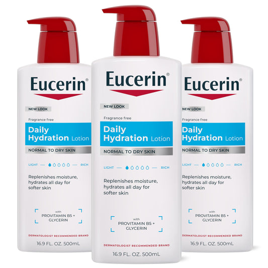 Eucerin Daily Hydration Body Lotion for Dry Skin, Unscented Body Moisturizer with Sunflower Oil and Pro-Vitamin B5, 16.9 Fl Oz Bottle, Pack of 3 Beauty & Personal Care Eucerin