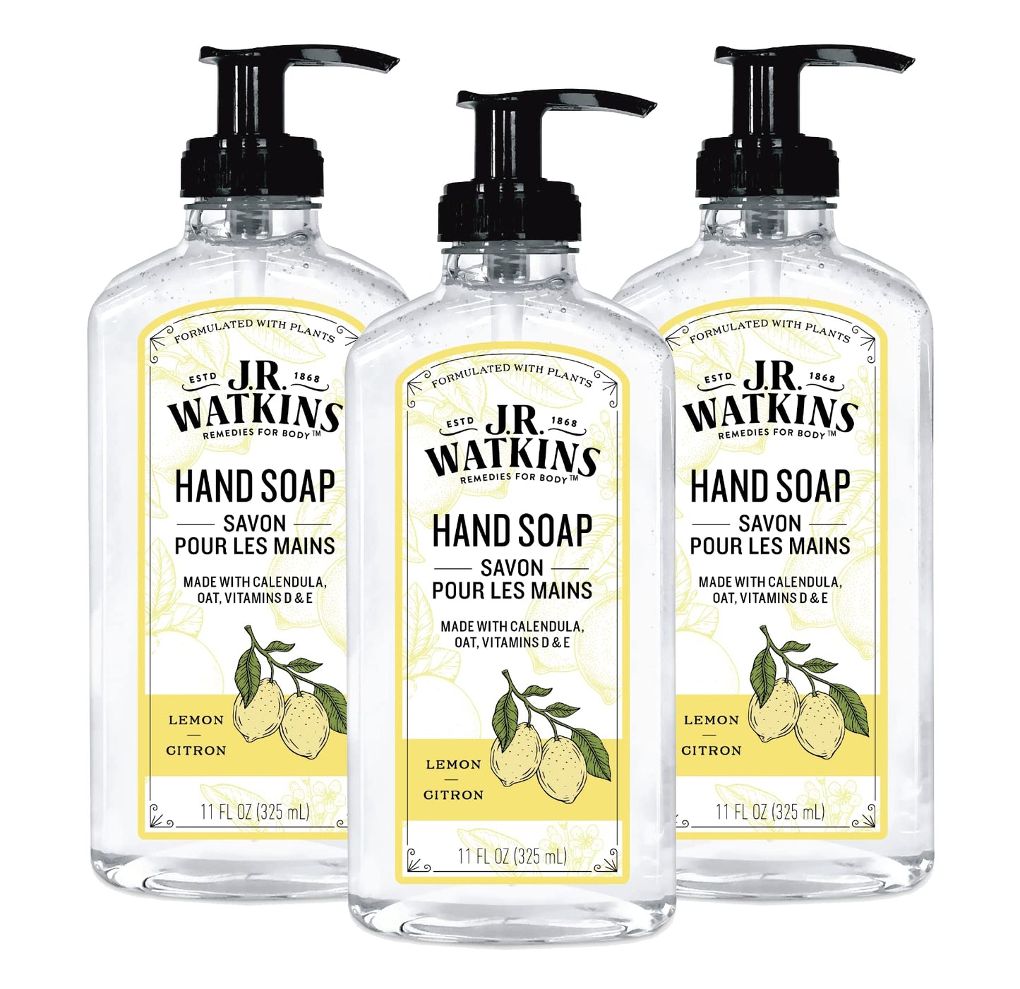 J.R. Watkins Gel Hand Soap, Scented Liquid Hand Wash for Bathroom or Kitchen, USA Made and Cruelty Free, 11 fl oz, Lemon, 3 Pack Beauty & Personal Care J.R. Watkins