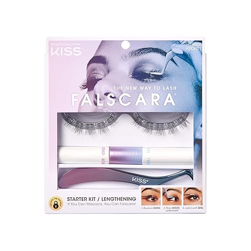 KISS Falscara DIY Lash Extension Starter Kit 10 Reusable Featherlight Eyelash Lengthening Wisps, Applicator, Bond & Seal Beauty & Personal Care FALSCARA