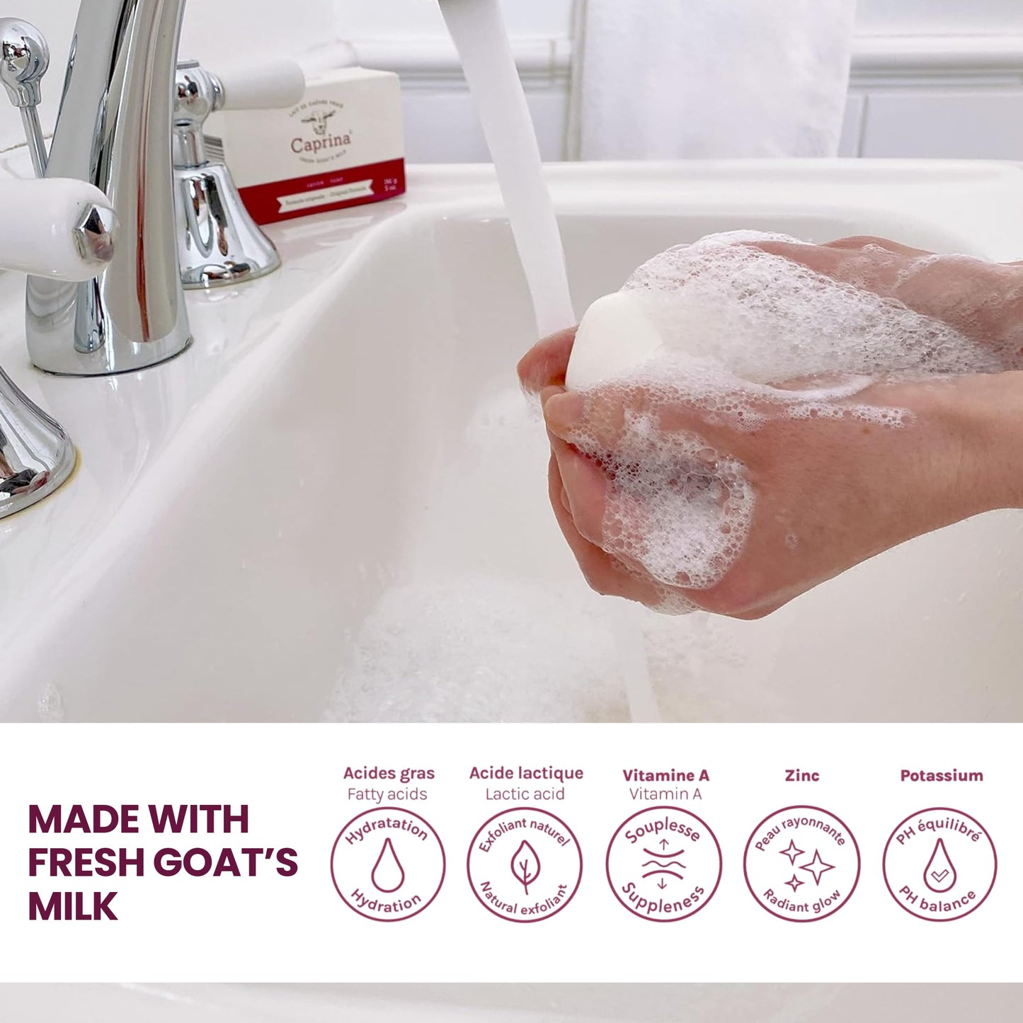 Caprina by Canus Goat Milk Soap Bar, ORIGINAL, 3.2 oz (90 g) Bars, 3-Pack, Moisturizing Daily Cleanser for Face, Hands & Body, Fresh Canadian Goat Beauty & Personal Care Caprina by Canus