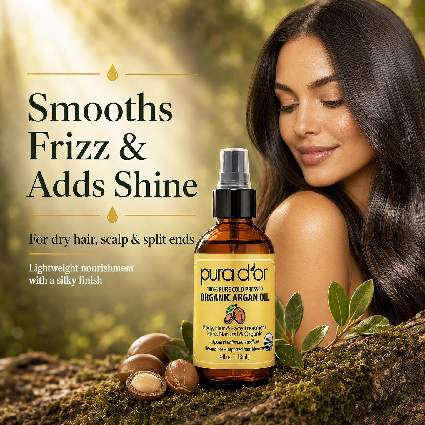 PURA D'OR USDA Organic Moroccan Argan Oil-100% Pure Cold-Pressed Virgin Grade-Treatment for Hair, Skin, Face, Body- Helps Dry Skin, Scalp Care, Split Beauty and Personal Care PURA D'OR