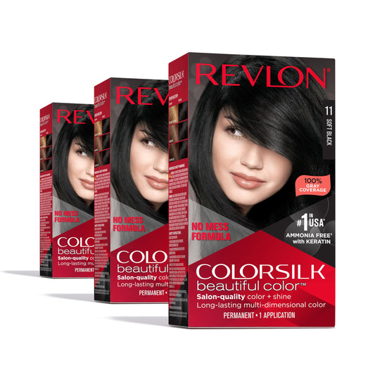 Revlon Colorsilk Beautiful Color Permanent Hair Color, (OLD VERSION) 11 Soft Black (Pack of 3) Beauty & Personal Care REVLON