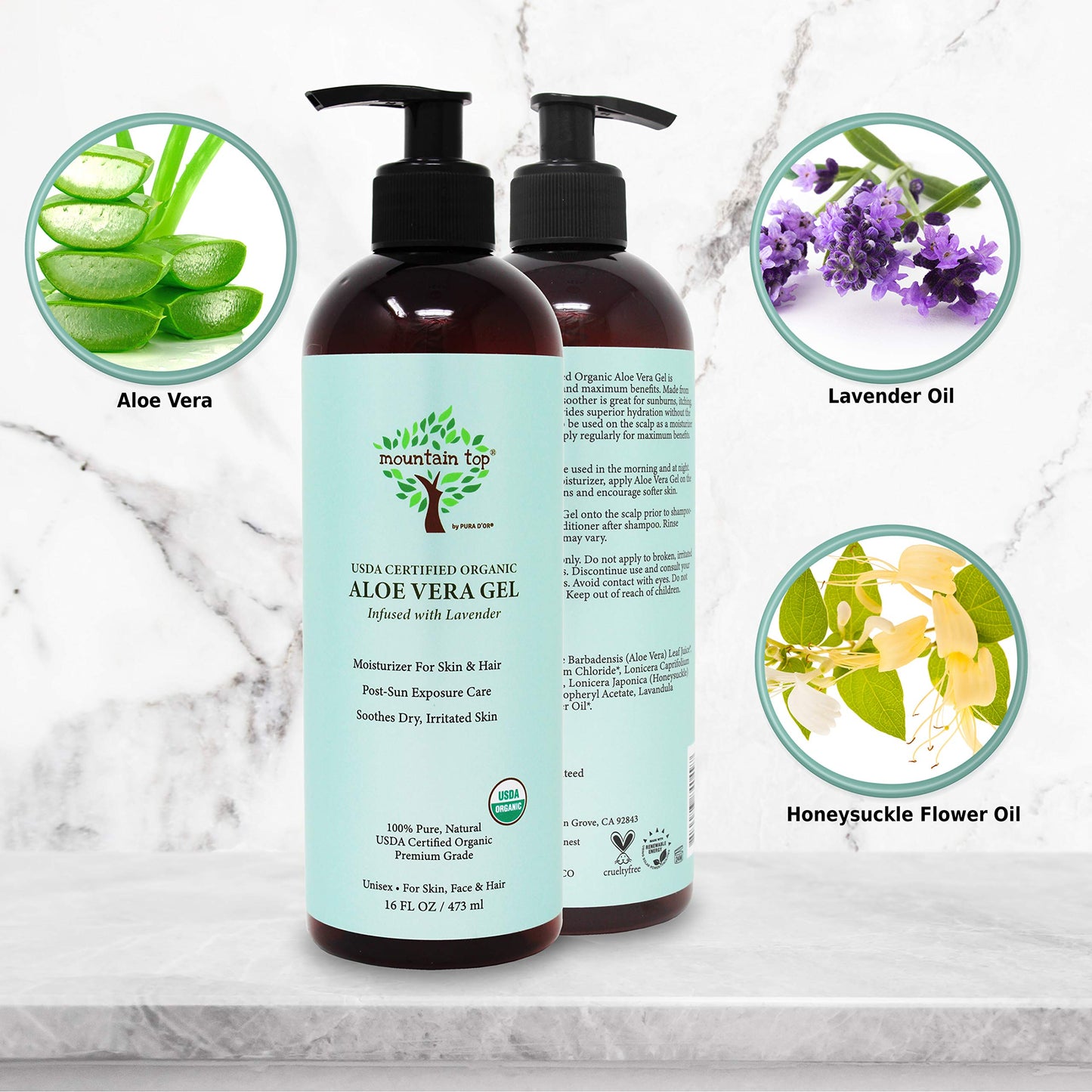 MOUNTAIN TOP Organic Aloe Vera Gel (16 fl oz / 473 mL) USDA Certified 100% Pure & Natural - For Extremely Dry & Itchy Skin Beauty & Personal Care Mountain Top