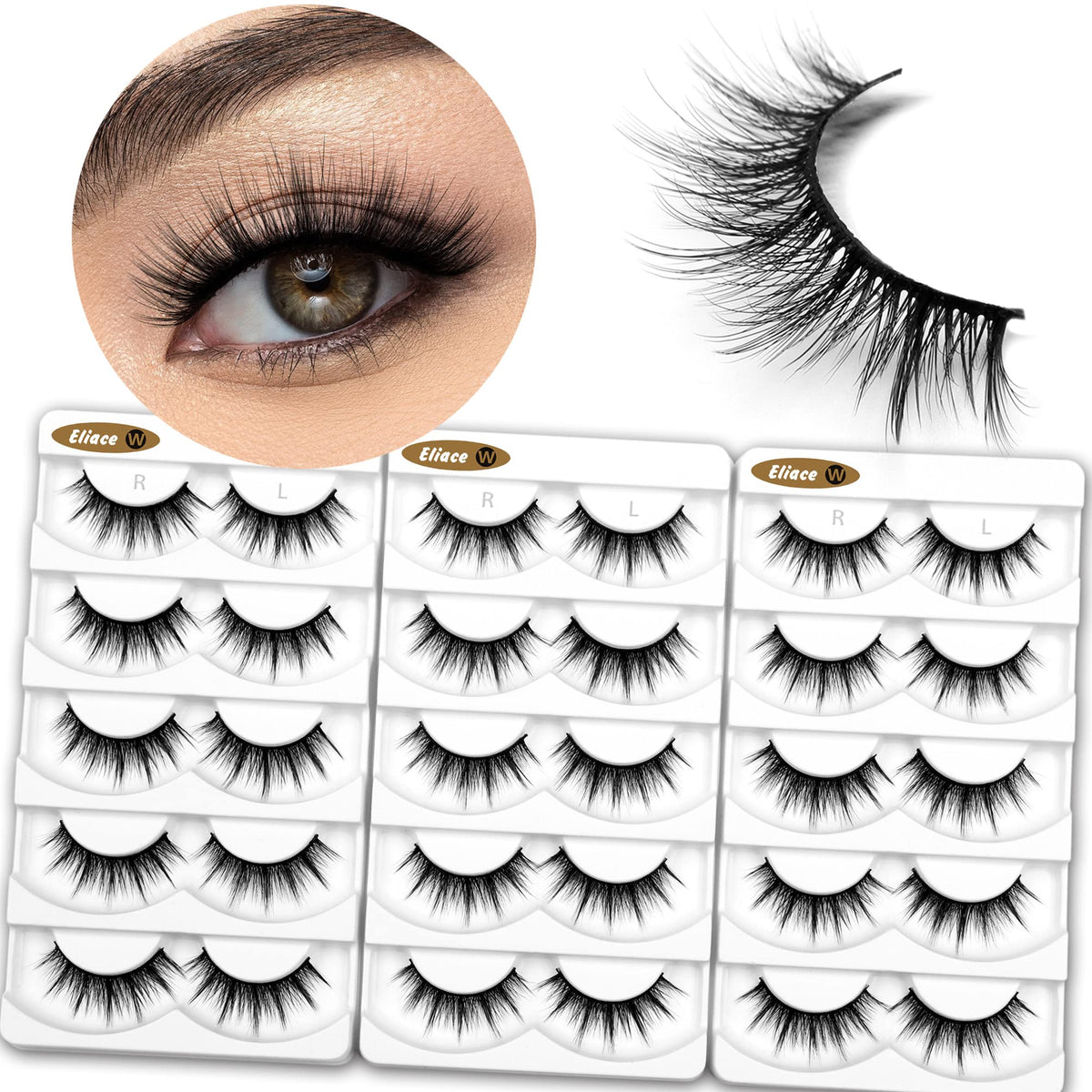 Eliace False Eyelashes Natural look Cat Eye Lashes Wispy Strips 3D Mink Lashes Fake Eyelashes Volume Fluffy Thick,Thin Soft Band Comfortable Dramatic Beauty & Personal Care Eliace