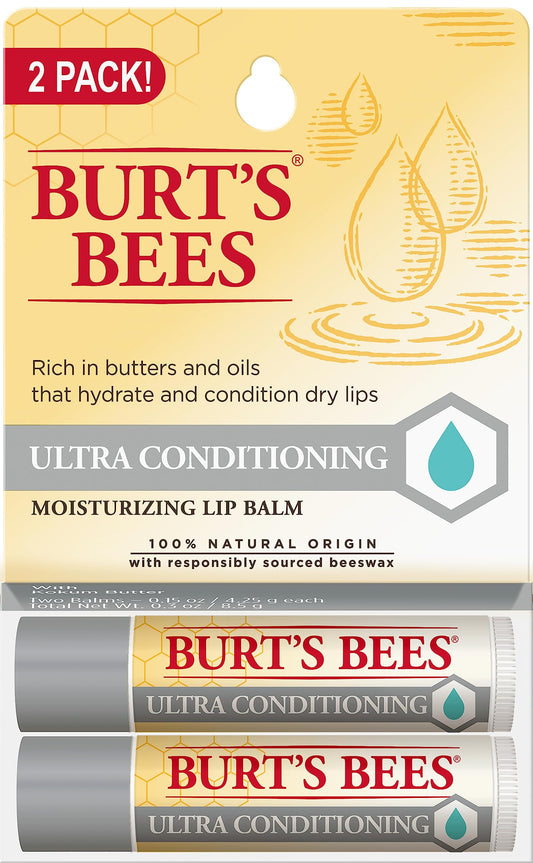 Burt's Bees Ultra Conditioning Moisturizing Lip Balm, Lip Moisturizer Rich in Oils and Butters, 2 Tubes, 0.15 oz. Beauty & Personal Care Burt's Bees