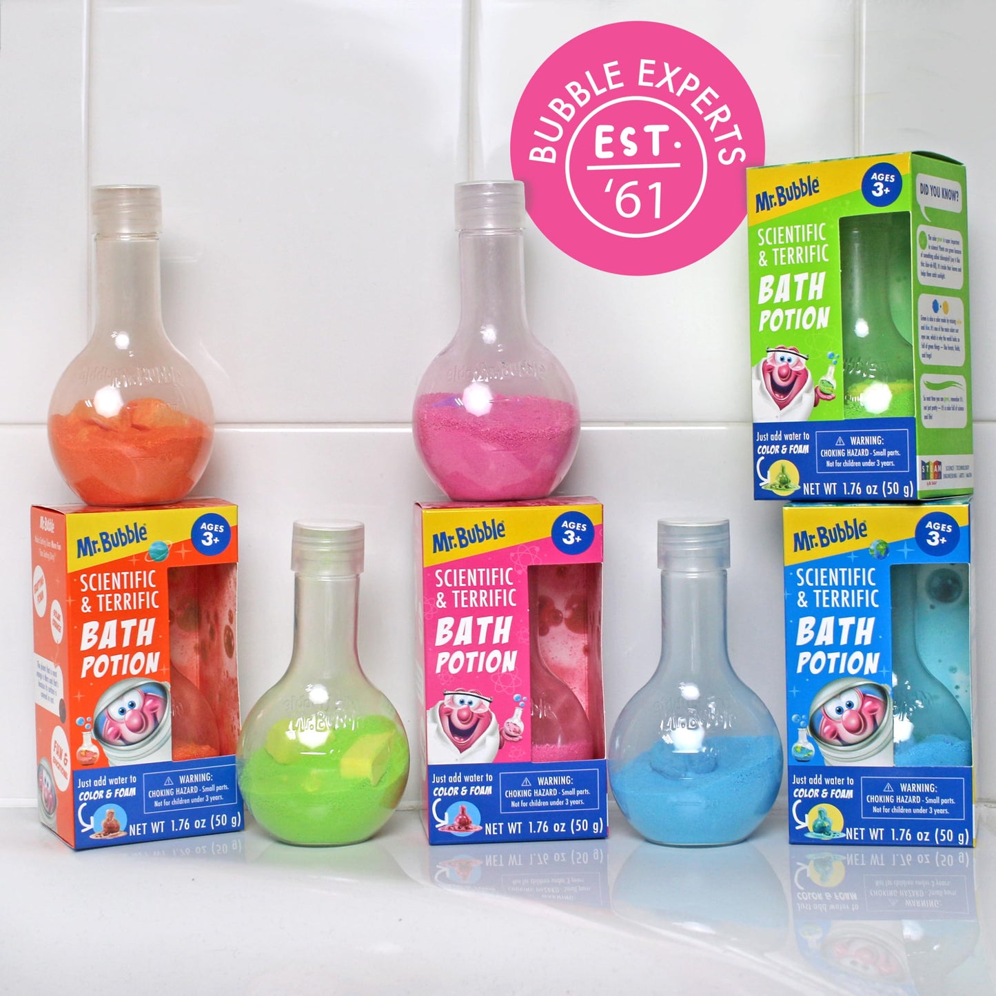 Mr. Bubble Kids Original Bath Bomb Potions - Colorful Fizzy Fun - Cool Foam and Bubble Science Beaker Bath Toys (Pack of 4) Beauty and Personal Care Mr. Bubble