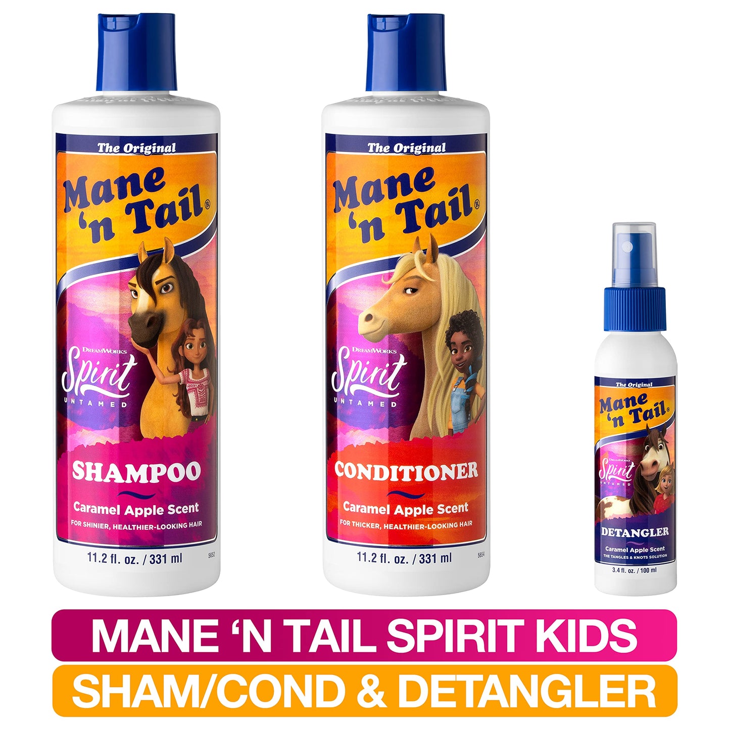 Mane 'n Tail Spirit Untamed Shampoo, Conditioner & Detangler Set - Caramel Apple Scented, Gentle Coconut Oil Formula for Kids, Soft, Silky Hair Beauty & Personal Care Mane 'n Tail