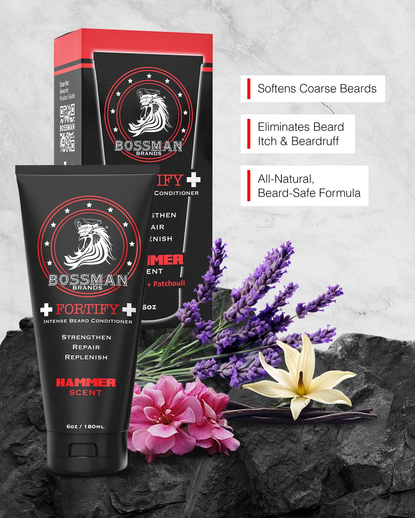 Bossman Fortify Intense Beard Conditioner for Men (Hammer Scent) - Moisturizes, Replenishes & Protects with Natural Ingredients - Thicker Formula Beauty and Personal Care Bossman