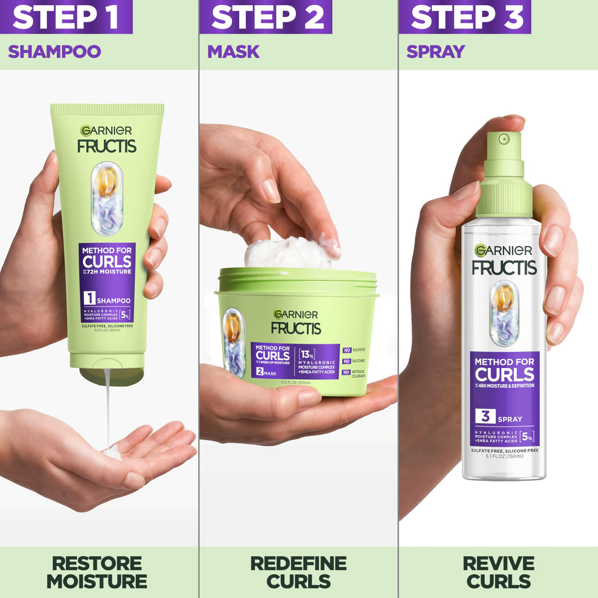 Garnier Fructis Method for Curls Moisture Filling Curly Hair Shampoo with up to 5% Hyaluronic Moisture Complex, Designed and Tested for 2C to 4C Curls