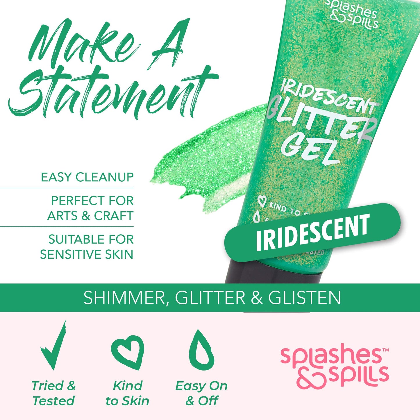 Iridescent Glitter Body Paint Gel - 7 Color Cosmetic Set 10 ml Tubes Makeup Glitter Gel for Hair, Body, Face Shimmer - Great for Dress Up, Festival Beauty & Personal Care splashes & spills