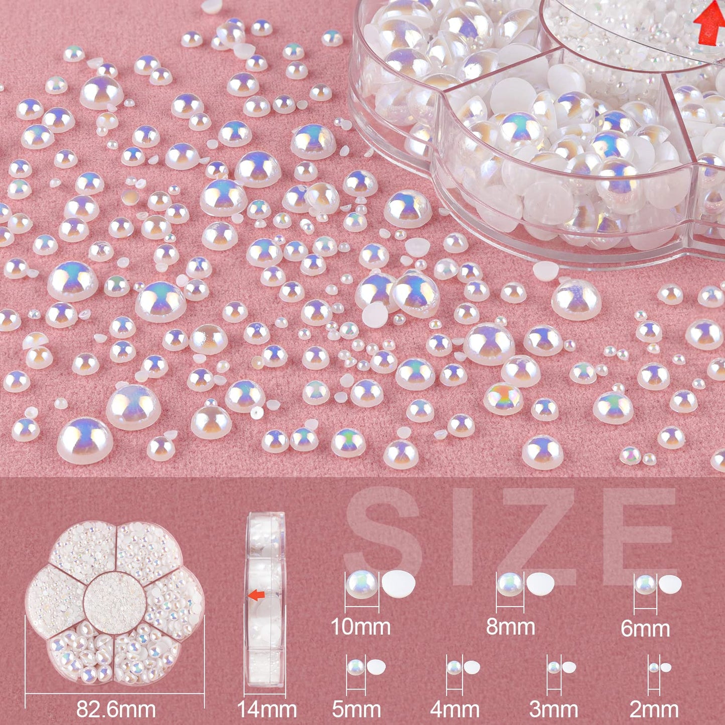Nail Art Flat Back Half Round Pearl Kits 5, 1 Box of 2400 Pcs Flat-Back White AB Pearl with Tweezer and Picker Pencil for Home DIY Nails Body Face Beauty & Personal Care BELLEBOOST