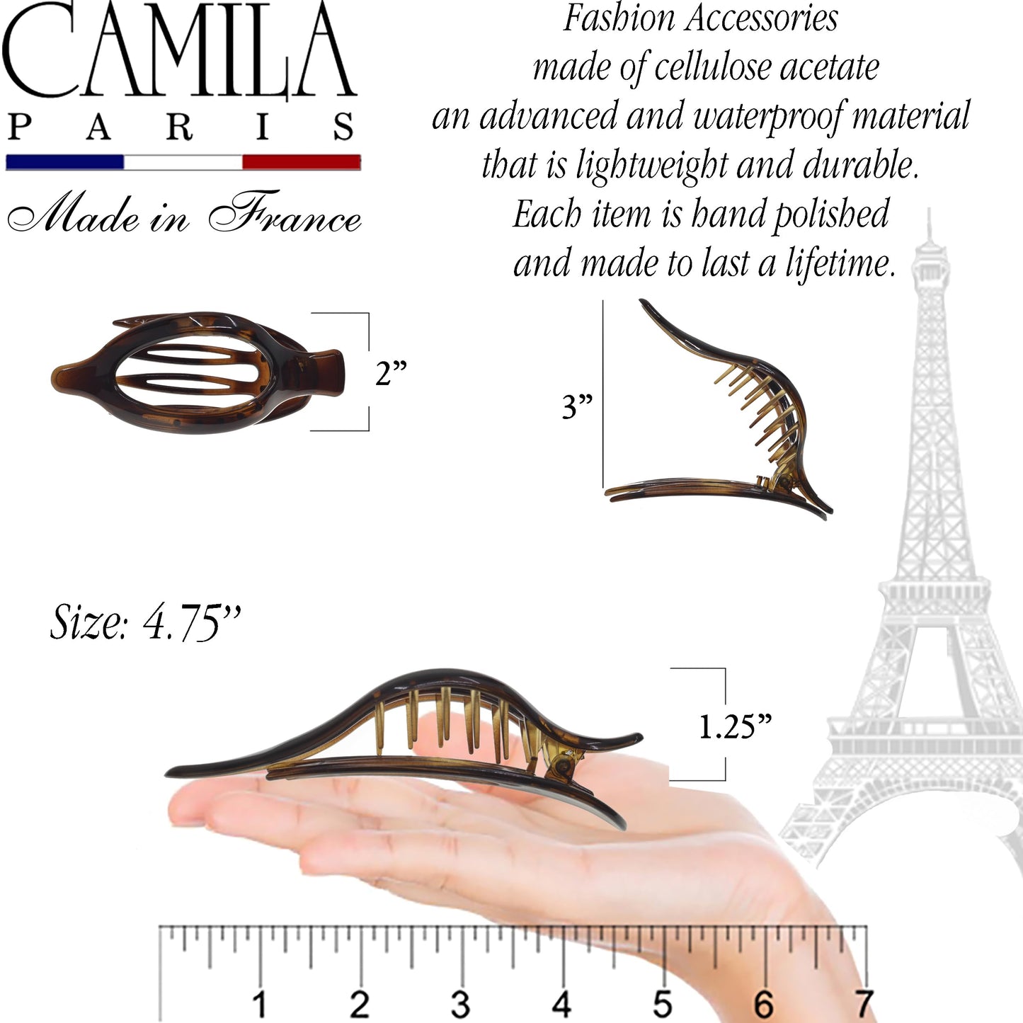 Camila Paris CP2372 French Hair Clips, Large Side Slide Hair Clips for Long Curly Wavy Hair, Strong Hold No Slip Grip, Girls Hair Claw Clips Beauty & Personal Care Camila