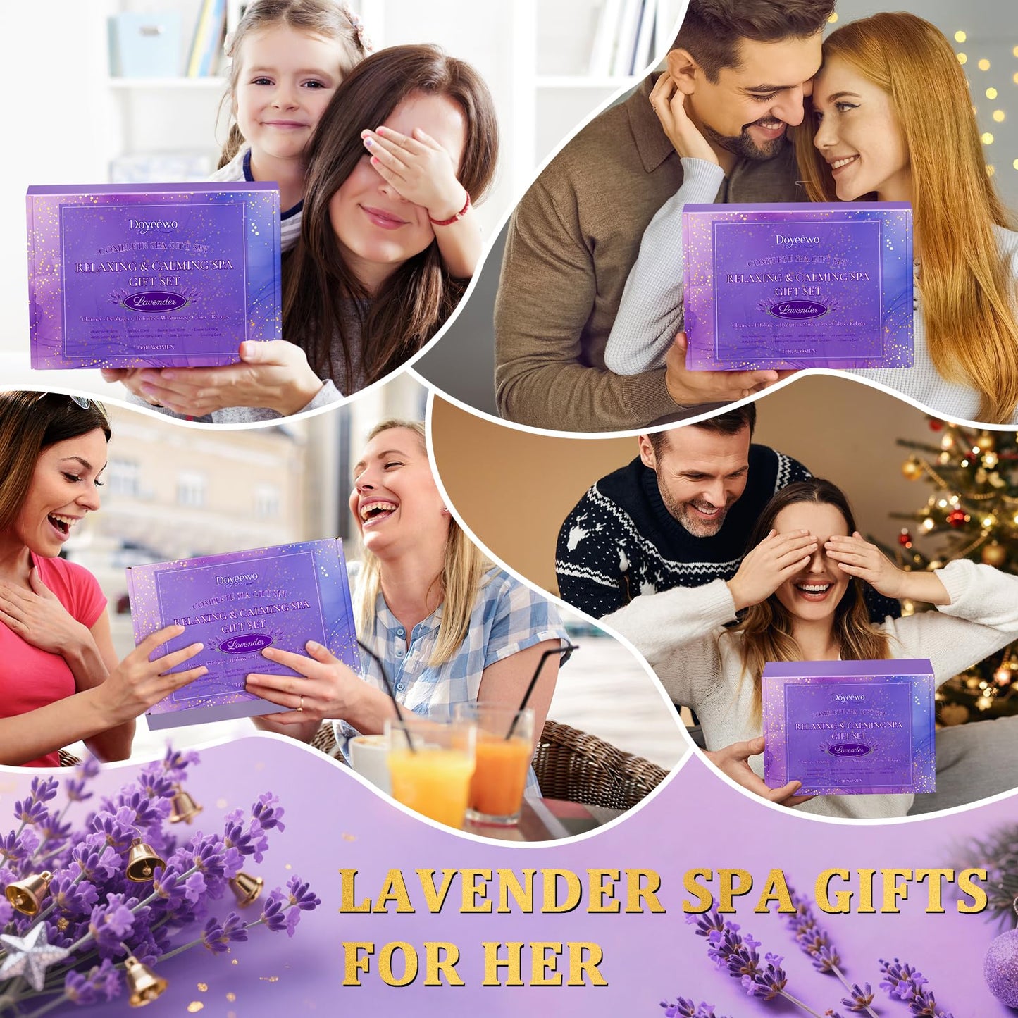 Spa Gifts for Women,Bath Body Care Wash Christmas Gifts Baskets for Women,Relaxation Calming Lavender Spa Set Home Self Care Shower Kit Birthday Beauty and Personal Care DOYEEWO