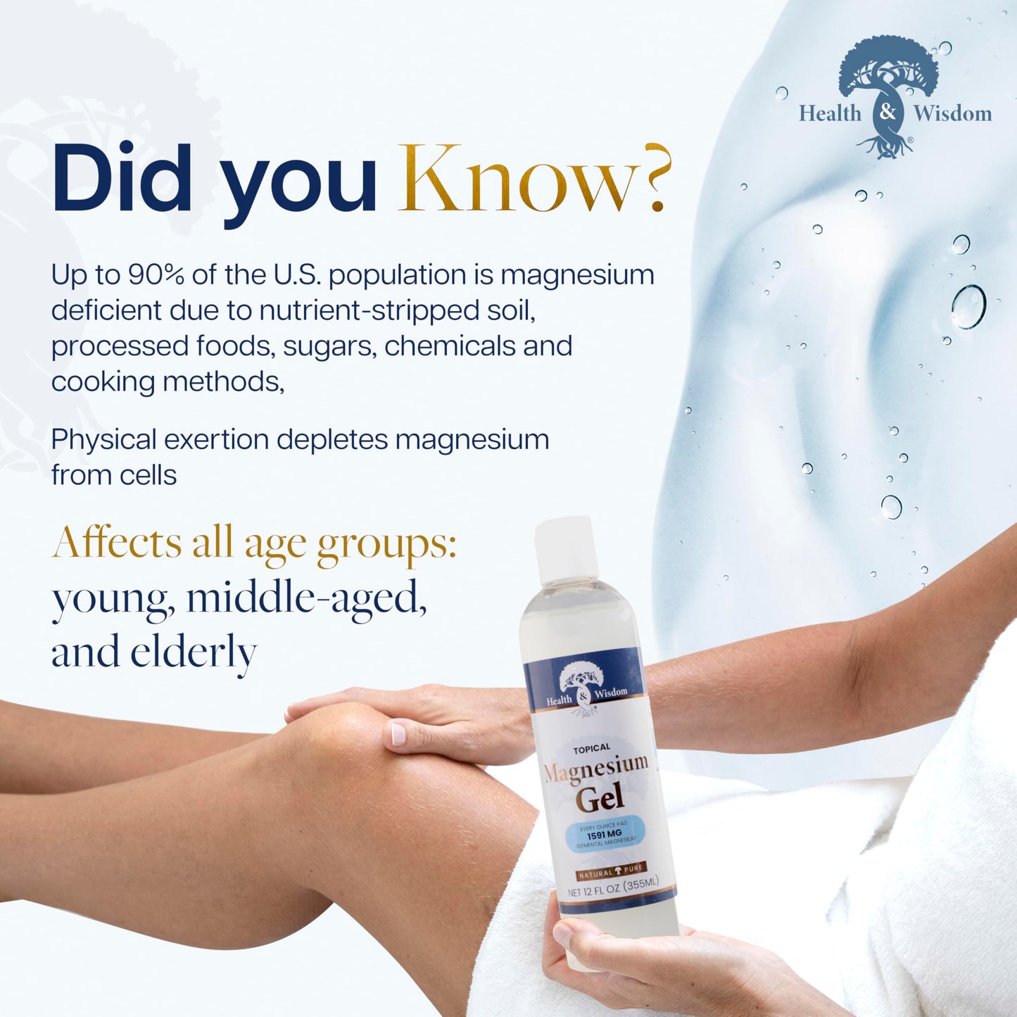 Health & Wisdom Pure Magnesium Gel with Seaweed Extract - USP Grade Topical Muscle & Joint Relief- Natural and Pure Skin & Scalp Moisturizing Beauty & Personal Care Health and Wisdom